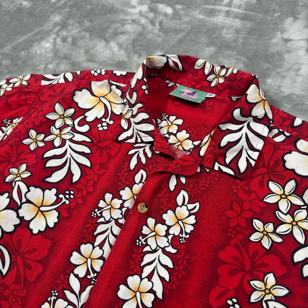 Mens Jade Fashions Hawaiian Short Sleeve Shirt XL Cotton Red Floral